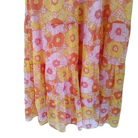 Steve Madden Pink and Yellow Flutter Sleeve Sundress Leigh Midi Chiffon Floral M - Picture 9 of 14